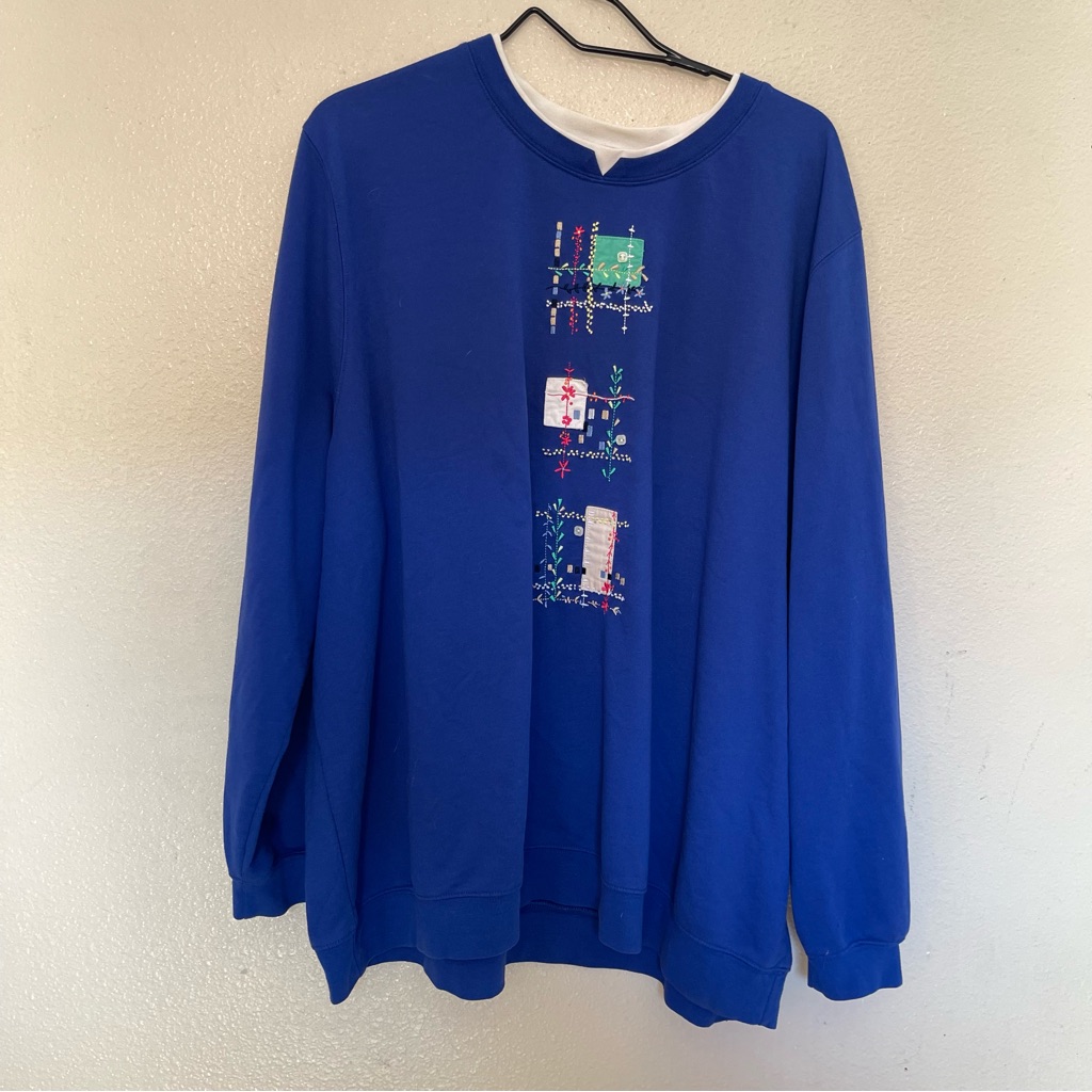 Vintage 90s Koret Embroidered Blue Sweater